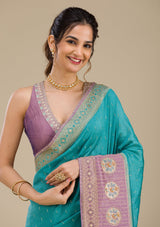 Women's Lavender Zariwork Art Silk Saree