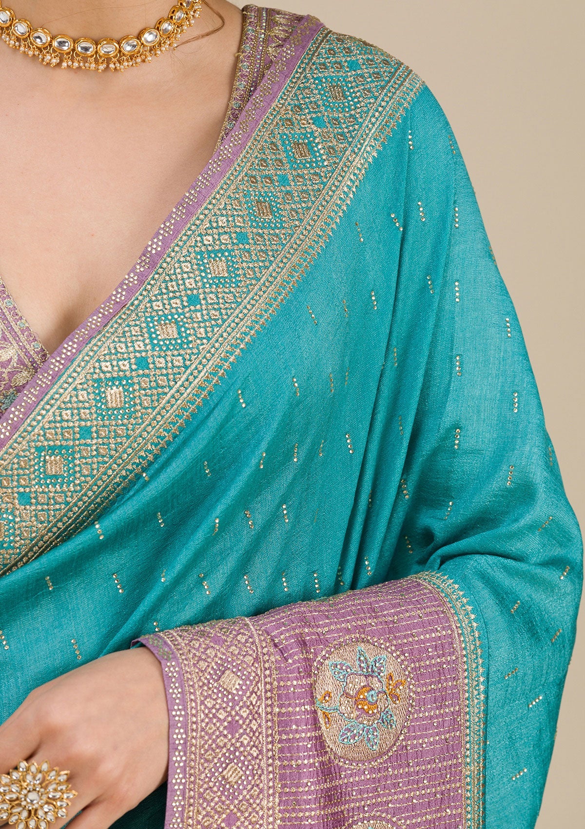 Women's Lavender Zariwork Art Silk Saree