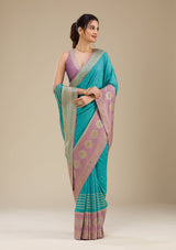 Women's Lavender Zariwork Art Silk Saree