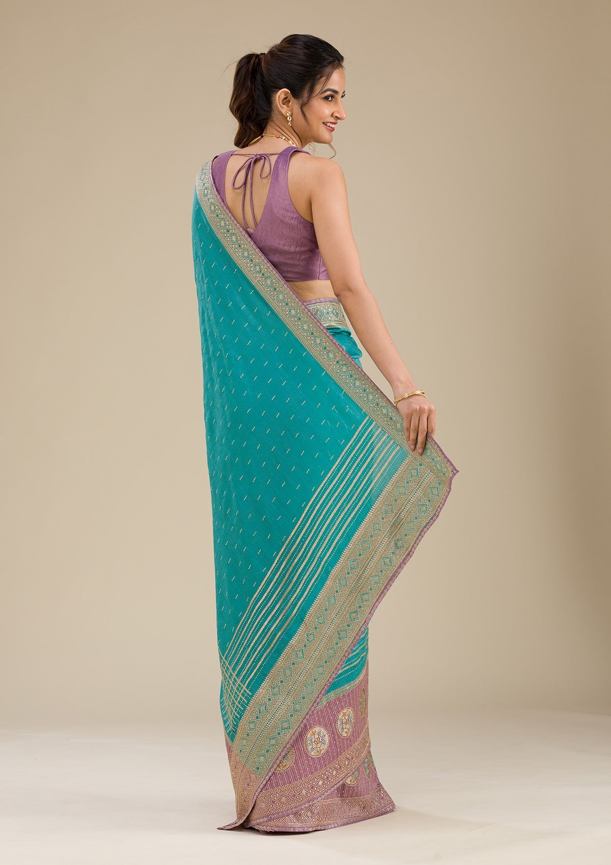 Women's Lavender Zariwork Art Silk Saree