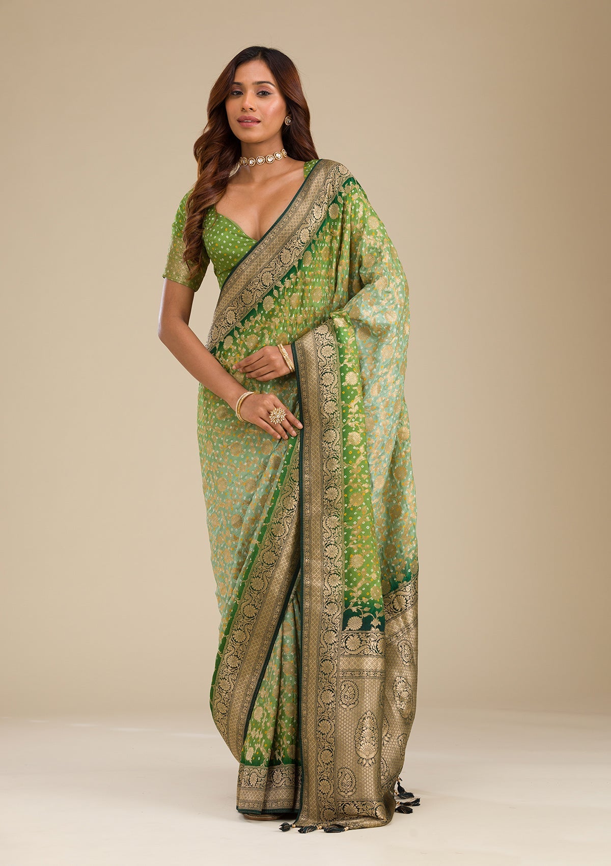 Women's Leaf Green Zariwork Georgette Saree