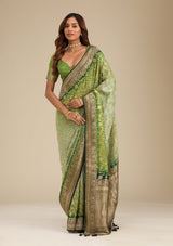 Women's Leaf Green Zariwork Georgette Saree