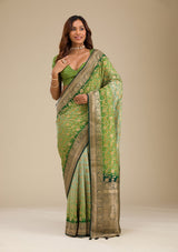 Women's Leaf Green Zariwork Georgette Saree