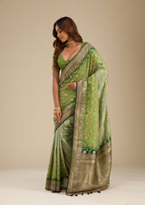 Women's Leaf Green Zariwork Georgette Saree