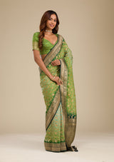 Women's Leaf Green Zariwork Georgette Saree