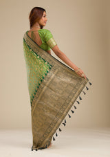 Women's Leaf Green Zariwork Georgette Saree