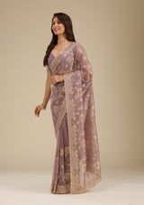 Women's Light Brown Zariwork Tissue Saree