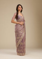 Women's Light Brown Zariwork Tissue Saree