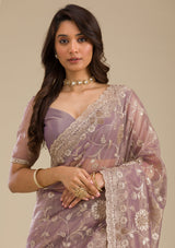 Women's Light Brown Zariwork Tissue Saree