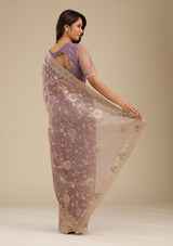 Women's Light Brown Zariwork Tissue Saree