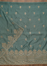 Women's Green Zariwork Art Silk Unstitched Salwar Suit