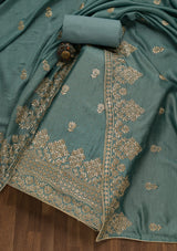 Women's Green Zariwork Art Silk Unstitched Salwar Suit
