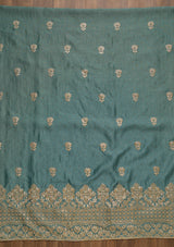 Women's Green Zariwork Art Silk Unstitched Salwar Suit