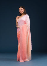 Women's Pink Stonework Satin Saree