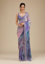 Women's Grey Printed Satin Saree