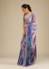 Women's Grey Printed Satin Saree