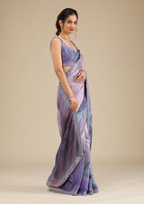 Women's Grey Printed Satin Saree