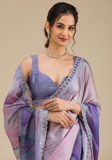 Women's Grey Printed Satin Saree