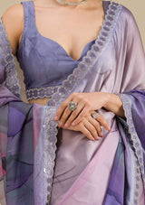 Women's Grey Printed Satin Saree
