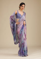 Women's Grey Printed Satin Saree
