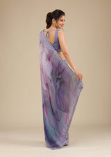 Women's Grey Printed Satin Saree