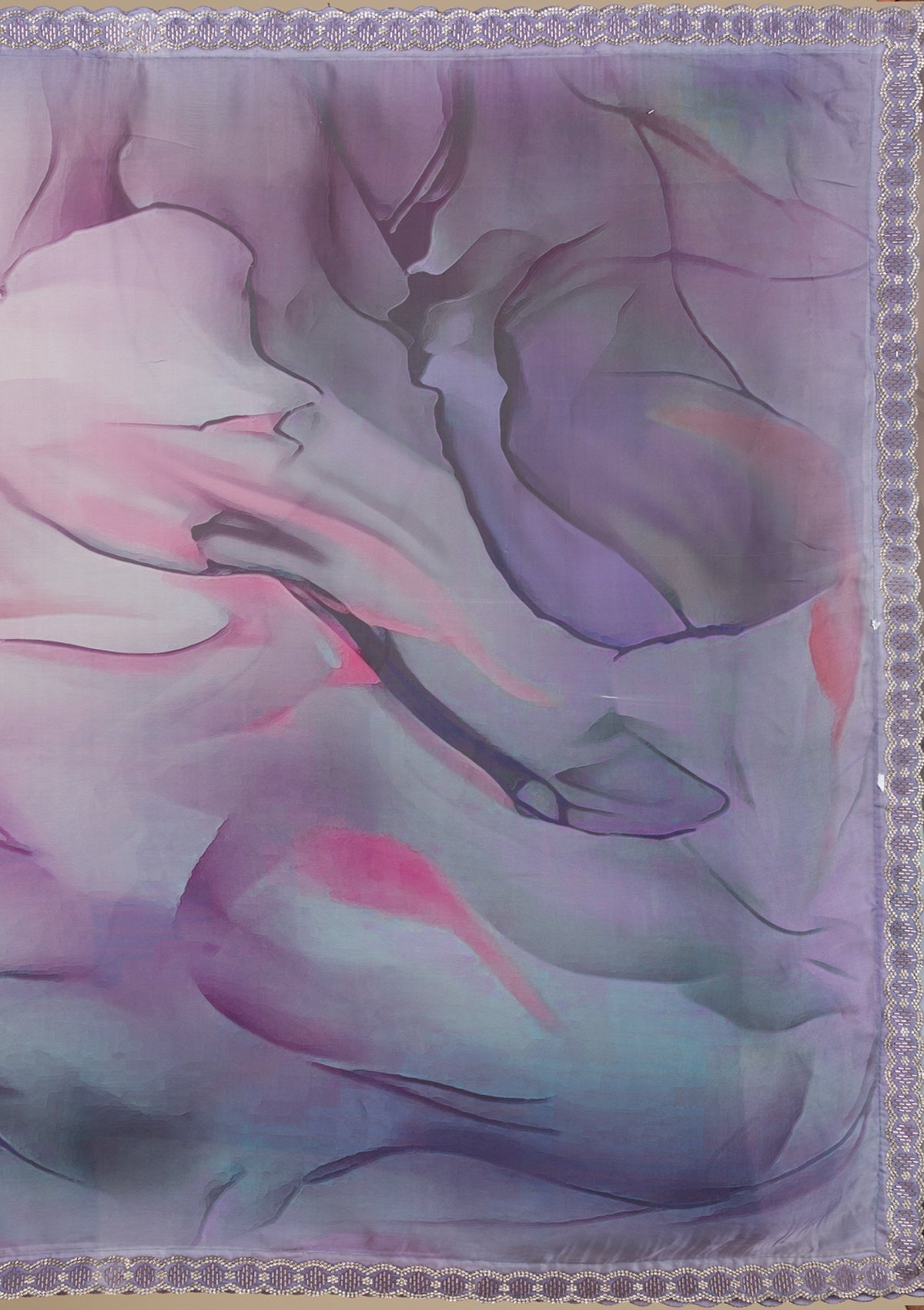 Women's Grey Printed Satin Saree