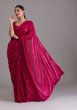 Women's Rani Pink Sequins Georgette Designer Saree