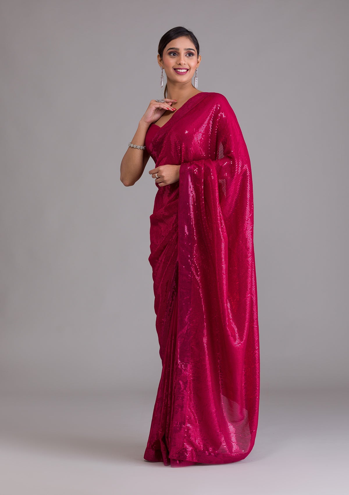 Women's Rani Pink Sequins Georgette Designer Saree