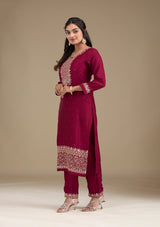Women's Red Zariwork Art Silk Readymade Salwar Suit