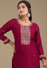 Women's Red Zariwork Art Silk Readymade Salwar Suit