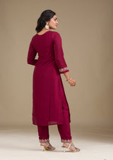 Women's Red Zariwork Art Silk Readymade Salwar Suit