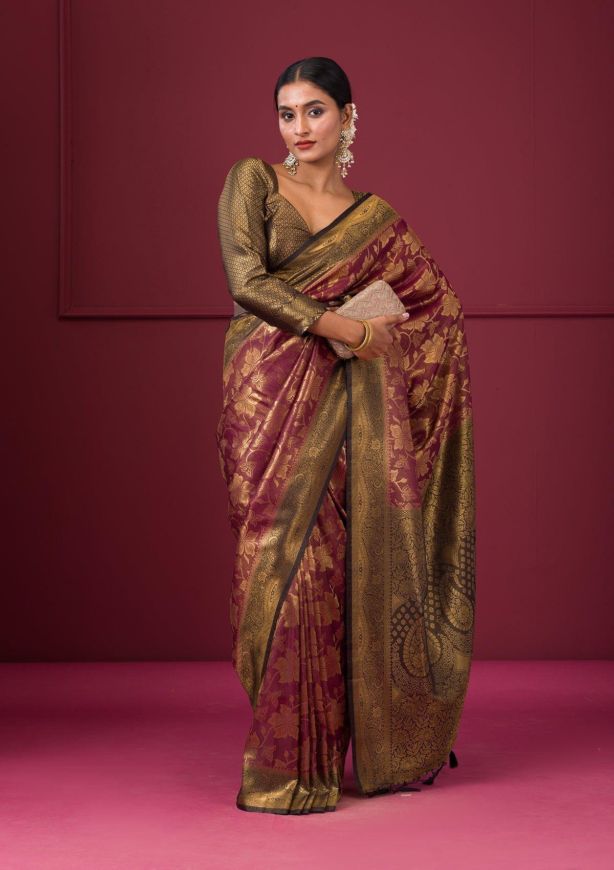 Women's Maroon Zariwork Soft Silk Saree