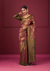Women's Maroon Zariwork Soft Silk Saree