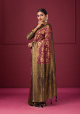 Women's Maroon Zariwork Soft Silk Saree