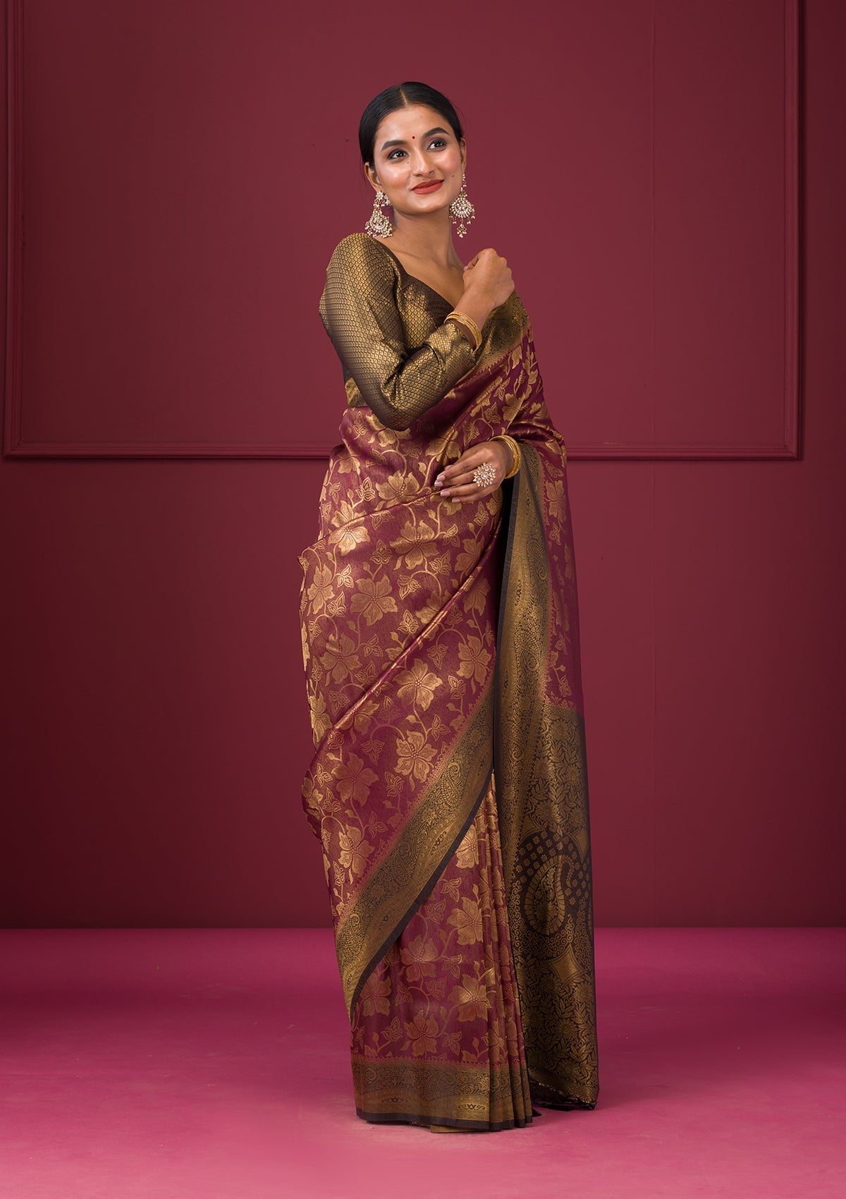 Women's Maroon Zariwork Soft Silk Saree
