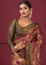 Women's Maroon Zariwork Soft Silk Saree