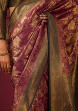 Women's Maroon Zariwork Soft Silk Saree