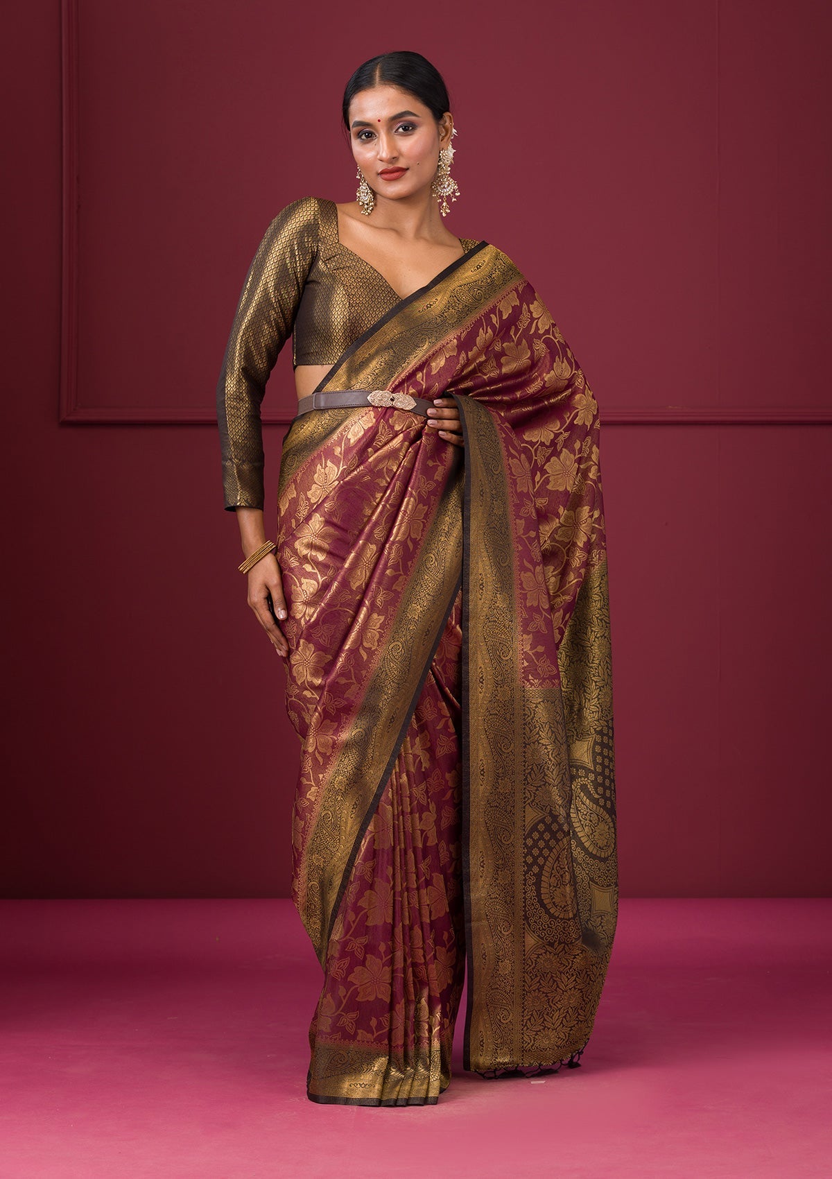 Women's Maroon Zariwork Soft Silk Saree