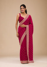 Women's Maroon Zariwork Soft Silk Saree