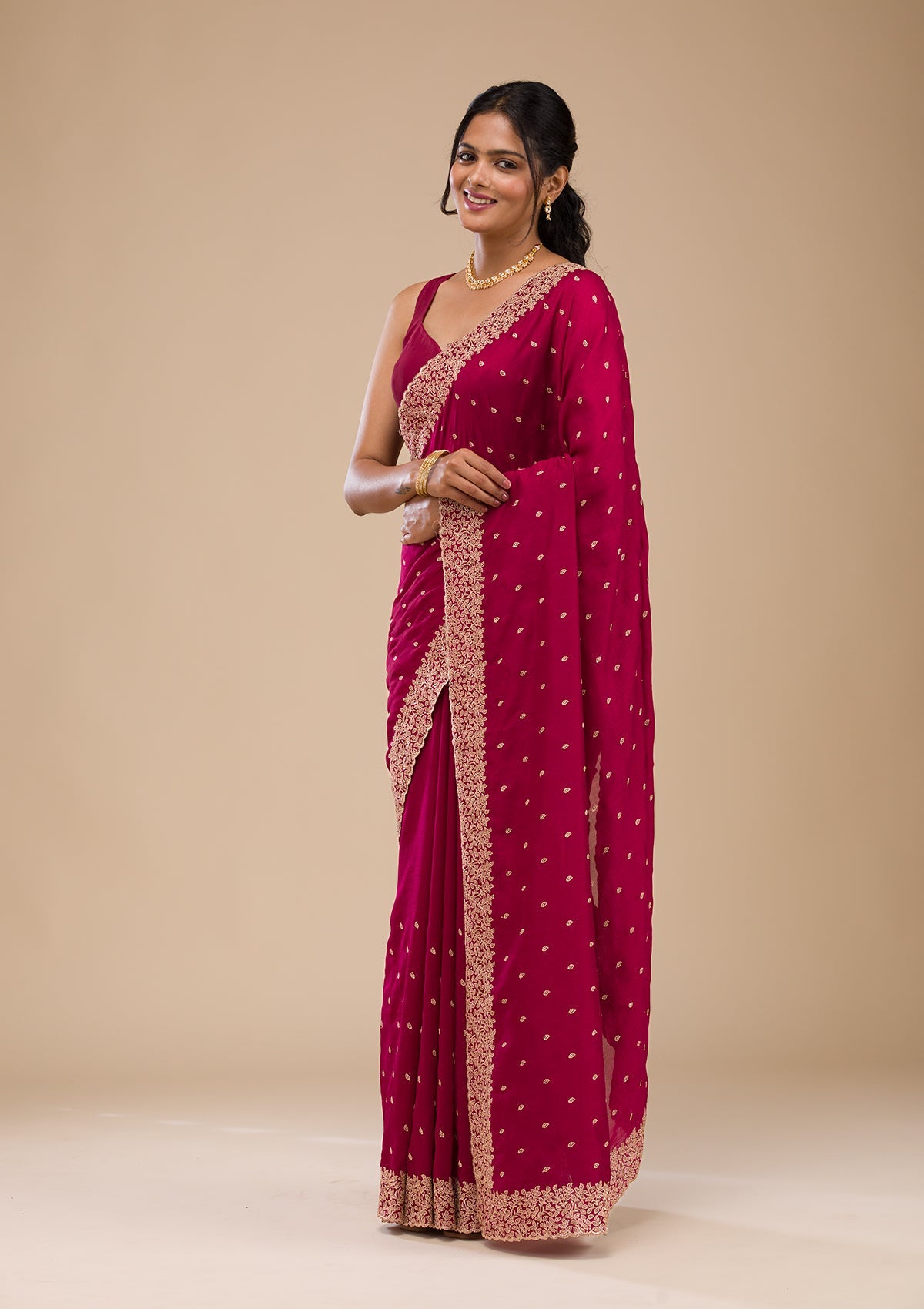 Women's Maroon Zariwork Soft Silk Saree