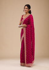 Women's Maroon Zariwork Soft Silk Saree