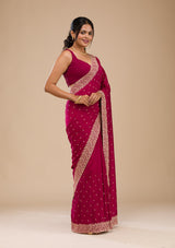 Women's Maroon Zariwork Soft Silk Saree