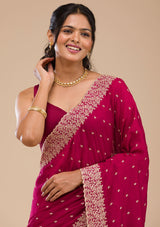 Women's Maroon Zariwork Soft Silk Saree