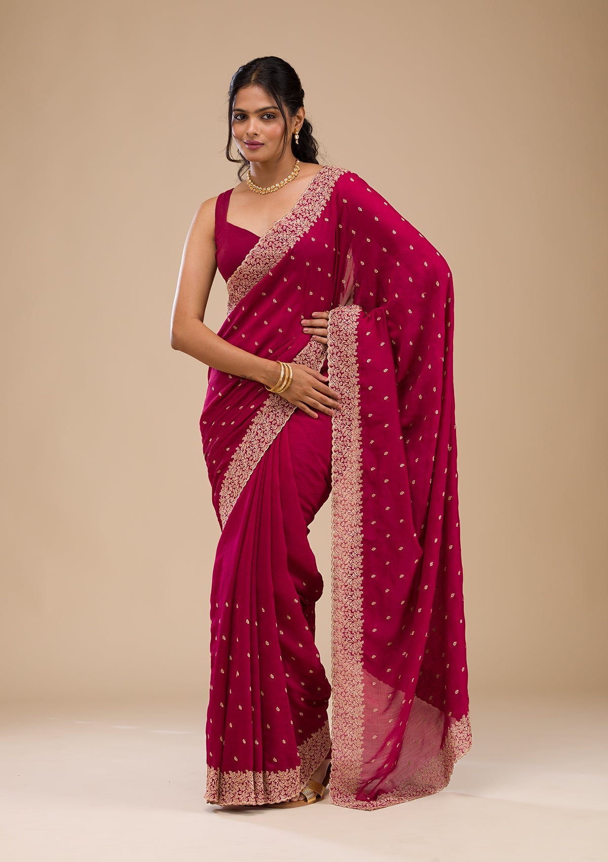Women's Maroon Zariwork Soft Silk Saree