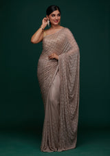 Women's Mauve Work Semi Crepe Designer Saree