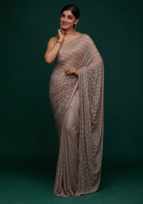 Women's Mauve Work Semi Crepe Designer Saree