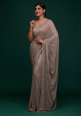 Women's Mauve Work Semi Crepe Designer Saree