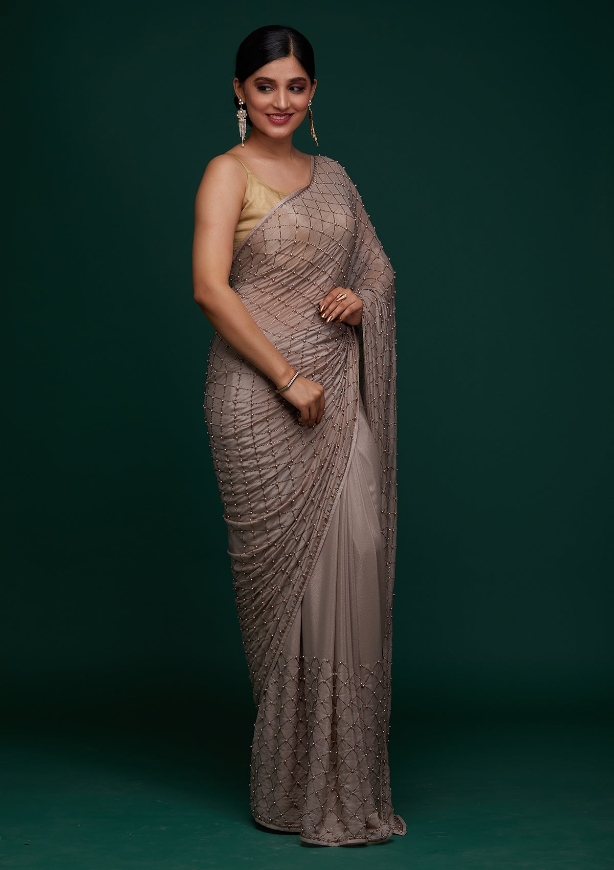 Women's Mauve Work Semi Crepe Designer Saree
