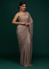 Women's Mauve Work Semi Crepe Designer Saree