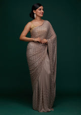Women's Mauve Work Semi Crepe Designer Saree